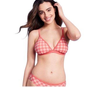 Kona Sol Bikini Swim Bathing Suit High Cut Bottoms Pink Check Adjustable